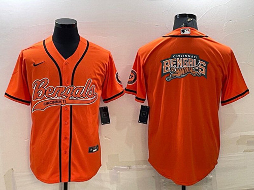 Men's Cincinnati Bengals Orange Team Big Logo With Patch Cool Base Stitched Baseball Jersey